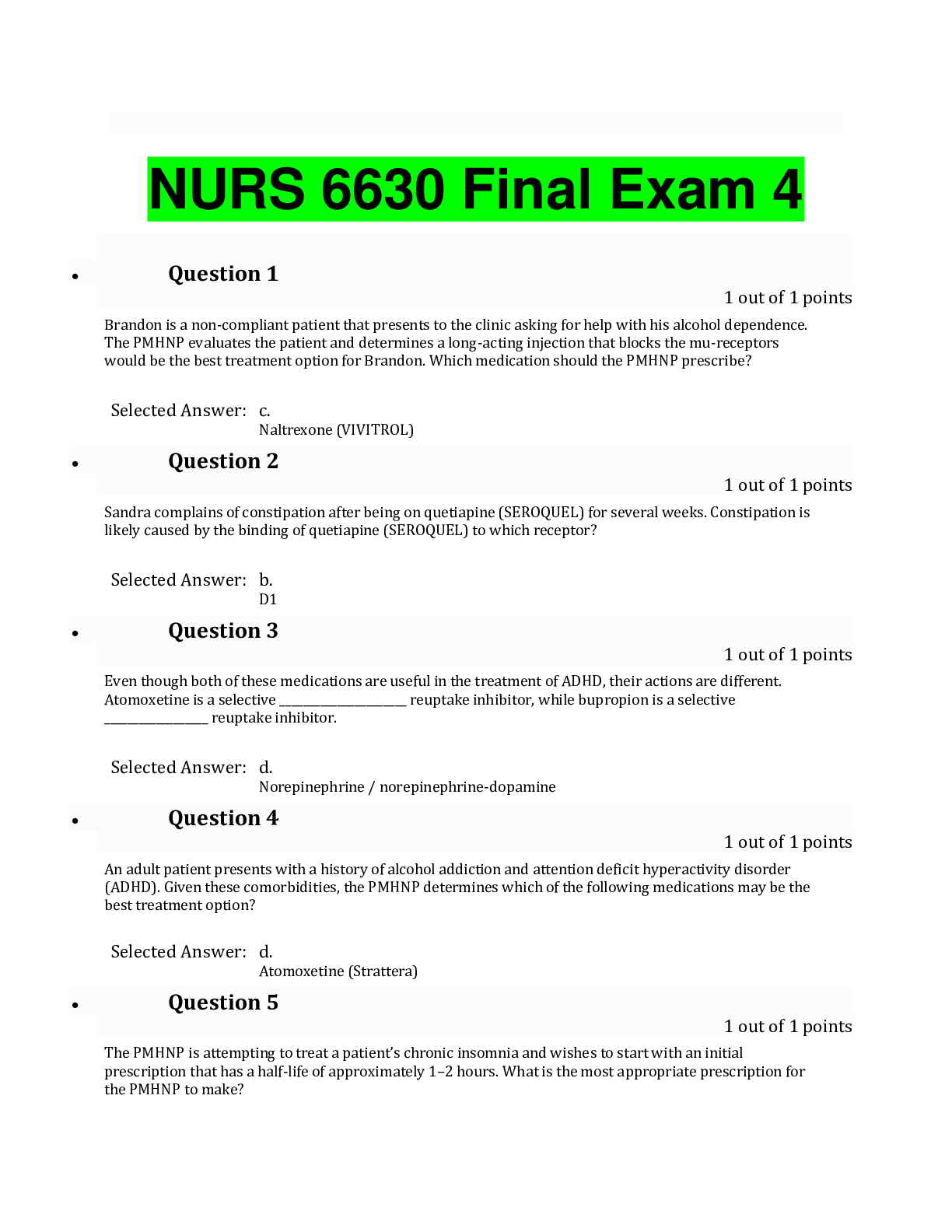 Preview image for NURS 6630 Final Exam 4 A+